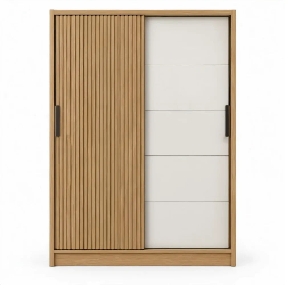 Kledingkast met 2 schuifdeuren, 100 x 50 x 200 cm, naturel eiken/wit