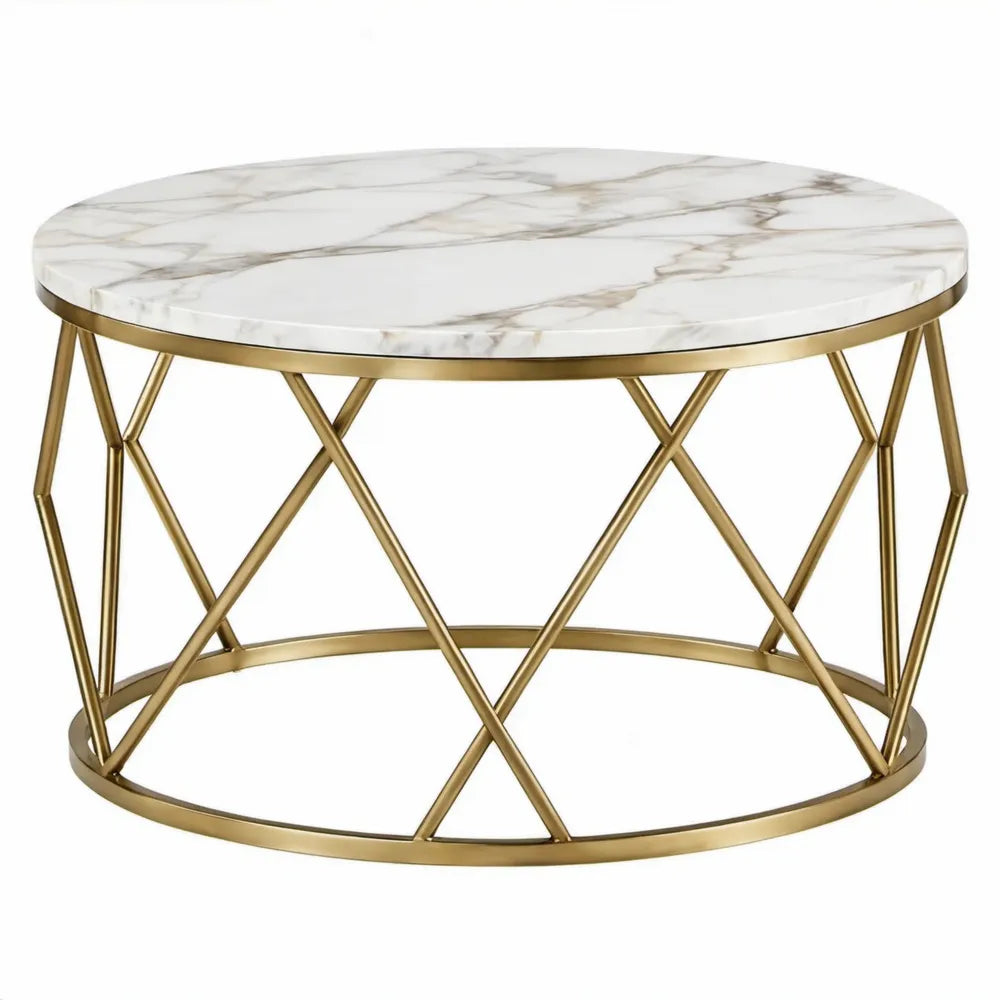 Ronde salontafel 80 x 80 x 45 cm – Wit marmerlook/Goud