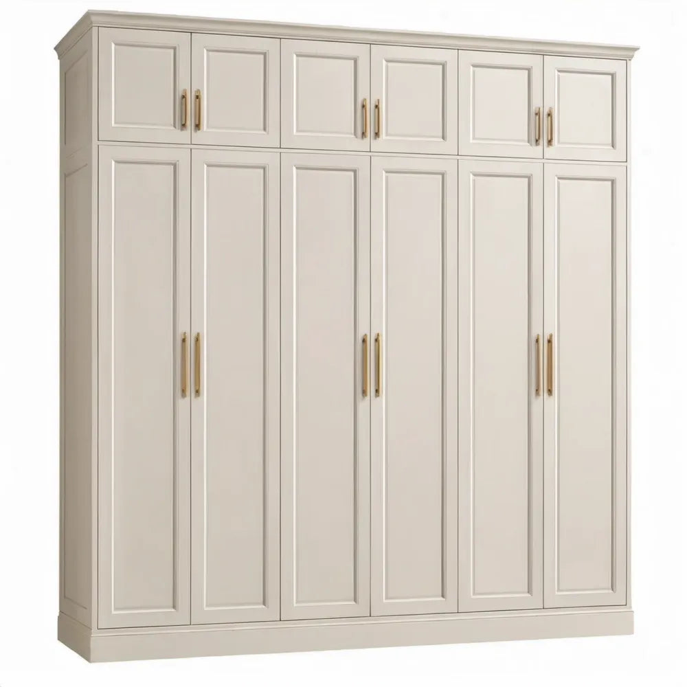 Draaideurkast 300 x 60 x 240 cm van gebroken wit MDF met 12 paneeldeuren