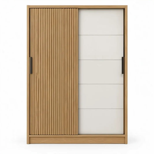 Kledingkast met 2 schuifdeuren, 100 x 50 x 200 cm, naturel eiken/wit