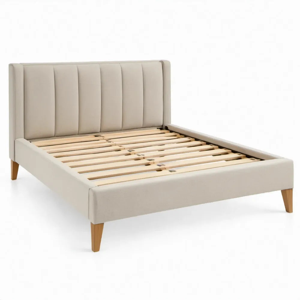 Gestoffeerd bedframe met lattenbodem 160 x 200 cm Crème/Naturel