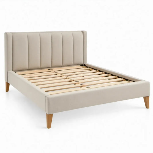 Gestoffeerd bedframe met lattenbodem 160 x 200 cm Crème/Naturel