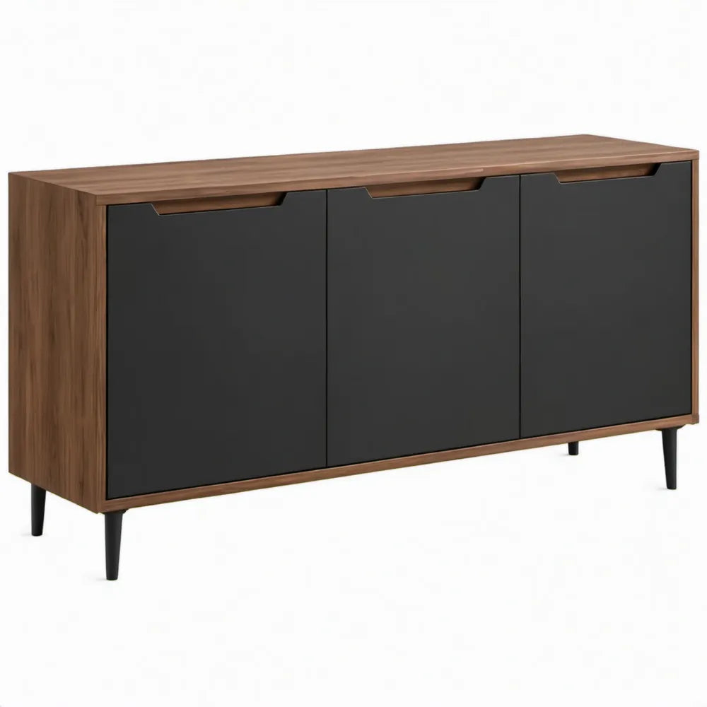 Dressoir met 3 deuren, 160 x 40 x 80 cm, walnootbruin en zwart