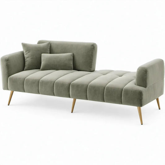 3-zitsbank 210 x 85 x 82 cm olijfgroen fluweel met goudkleurige poten