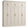 Draaideurkast 300 x 60 x 240 cm van gebroken wit MDF met 12 paneeldeuren