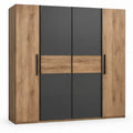 4-deurs kledingkast 200 x 60 x 215 cm in antraciet en naturel eikdecor