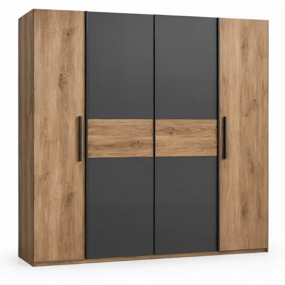 4-deurs kledingkast 200 x 60 x 215 cm in antraciet en naturel eikdecor