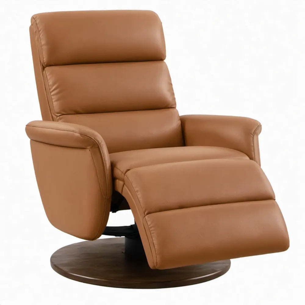 Cognackleurige relaxfauteuil van PU-kunstleer met handmatige voetensteun, 78 x 92 x 105 cm