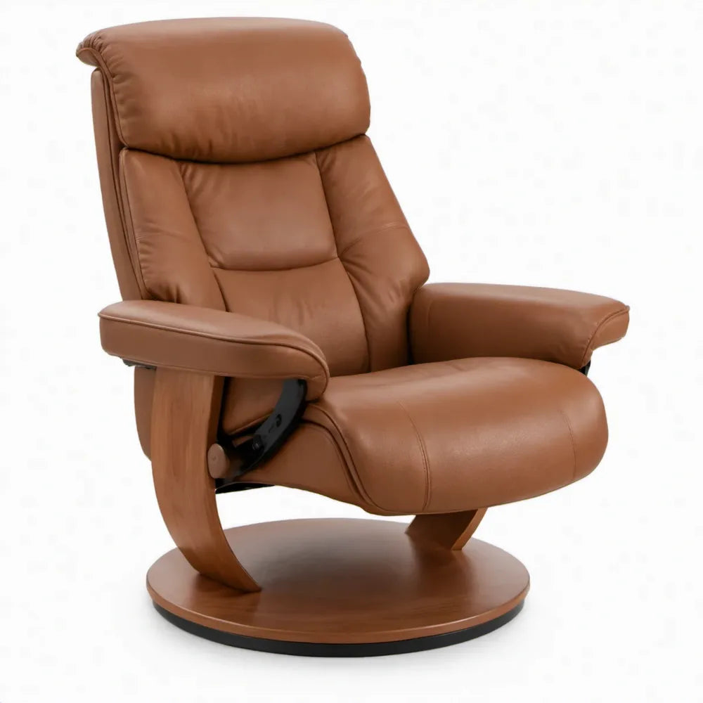 Bruine handmatig verstelbare draaifauteuil van PU-kunstleer met zwarte details, 83 x 91 x 108 cm