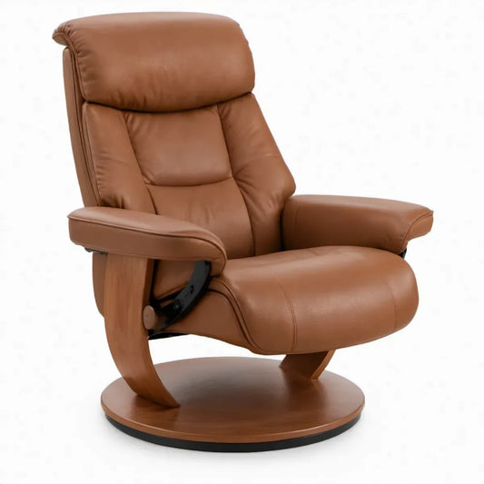 Bruine handmatig verstelbare draaifauteuil van PU-kunstleer met zwarte details, 83 x 91 x 108 cm