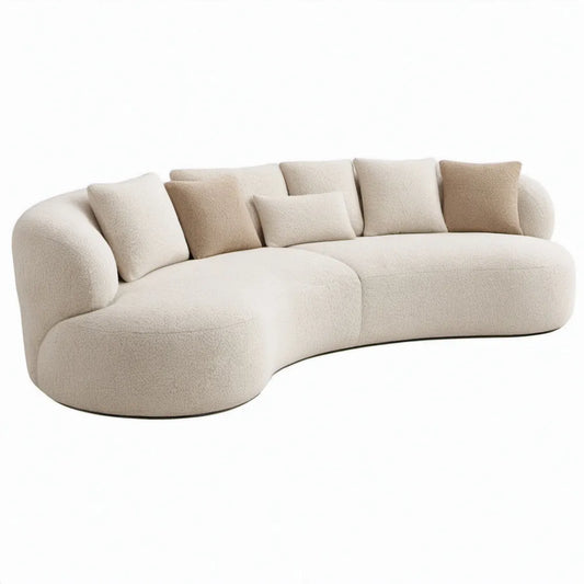 Gebogen 4-zitsbank 300 x 150 x 75 cm in crèmekleurige bouclé