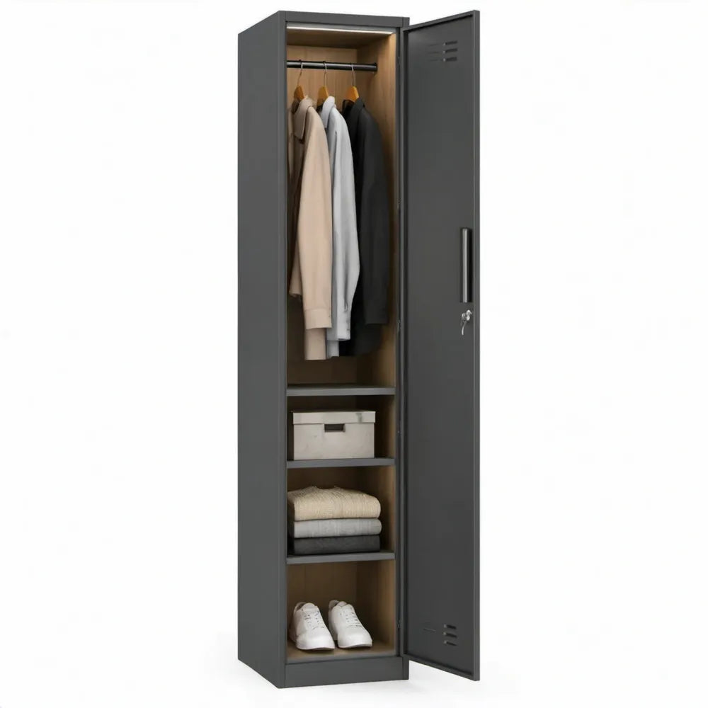 Antracietkleurige stalen kledingkast met 1 deur, hangroede en slot, 50 x 50 x 180 cm
