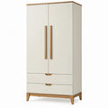 2 deuren en 2 laden, 90 x 50 x 190 cm, gebroken wit en naturel hout