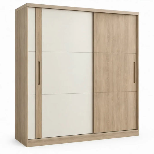 Schuifdeurkast 120 x 60 x 200 cm in beige en eikenkleurig spaanplaat