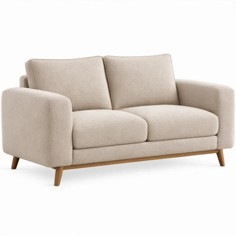 2-zitsbank 150 x 85 x 85 cm Beige met bouclé polyester bekleding en massief houten poten