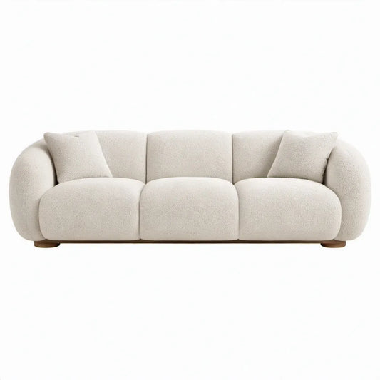 Gebogen 3-zitsbank van bouclé polyester, crème, 220 x 96 x 72 cm