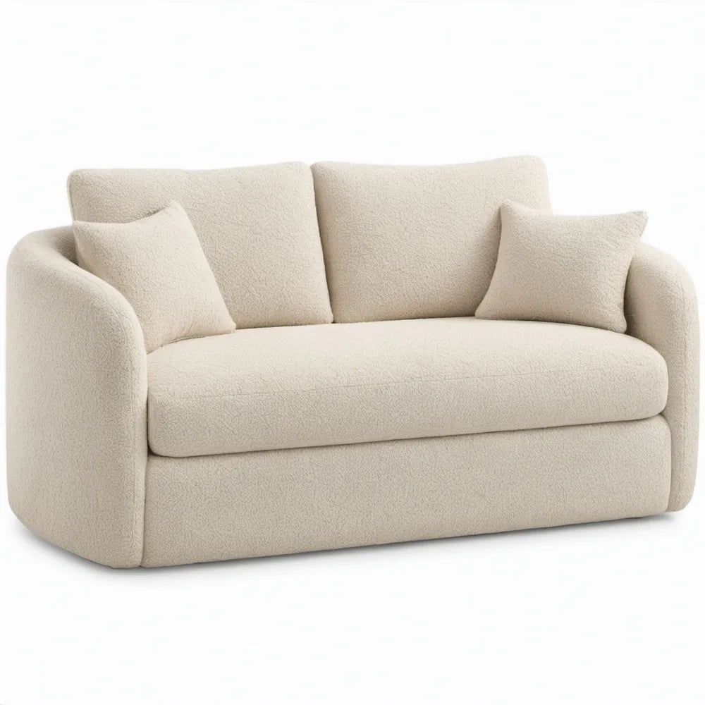 Crèmekleurige 2-zitsbank van bouclé polyester, 160 x 90 x 78 cm