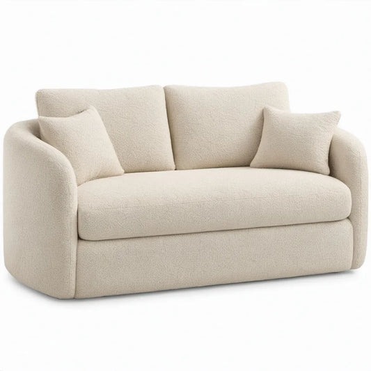 Crèmekleurige 2-zitsbank van bouclé polyester, 160 x 90 x 78 cm