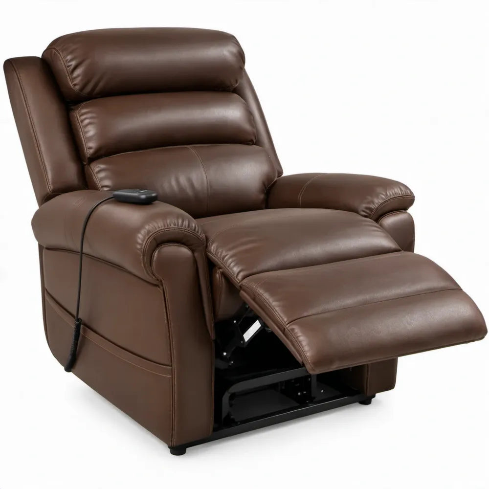 Bruine elektrische relaxfauteuil van PU-leer met voetensteun, 90 x 96 x 103 cm